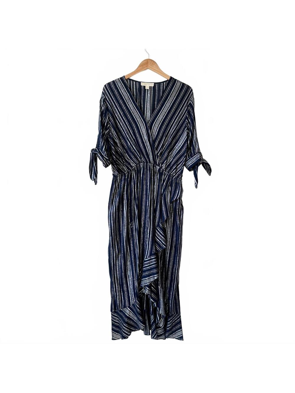 Michael Kors Gold Black Metallic Striped Shift Dress XL